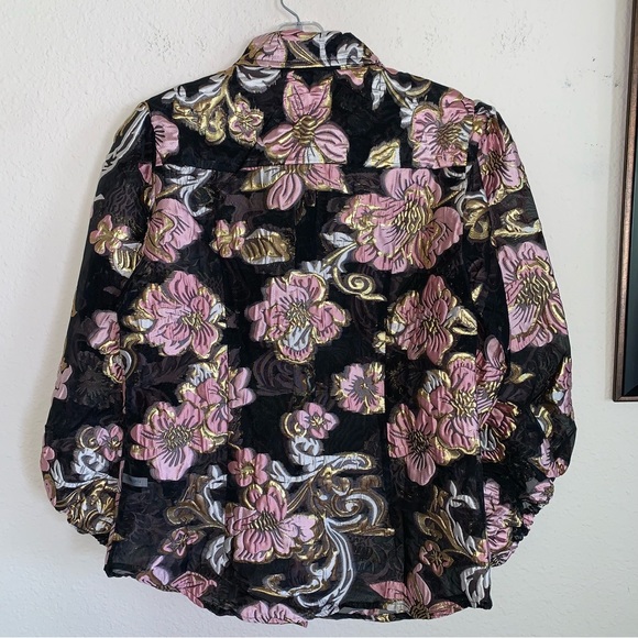 NWOT Boston Proper Sheer Floral Puff Sleeve Button Down Blouse - Picture 6 of 13